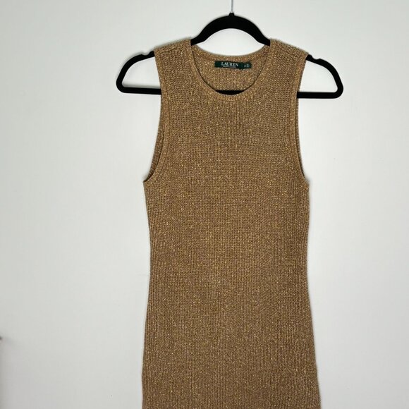 LAUREN by Ralph Lauren Shimmery Gold Knit Tunic Top - Picture 2 of 5